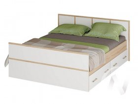 Двуспальная кровать 1,4м Сакура (дуб сонома/белый) в Вилюйске - vilyujsk.mebel-nsk.ru | фото