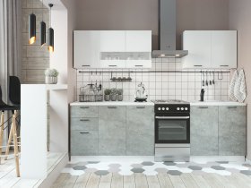 Кухонный гарнитур Дуся 2,0 м (белый глянец/цемент) в Вилюйске - vilyujsk.mebel-nsk.ru | фото