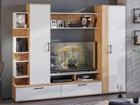 Стенка «Дакота» (дуб крафт золотой/белый ясень) в Вилюйске - vilyujsk.mebel-nsk.ru | фото